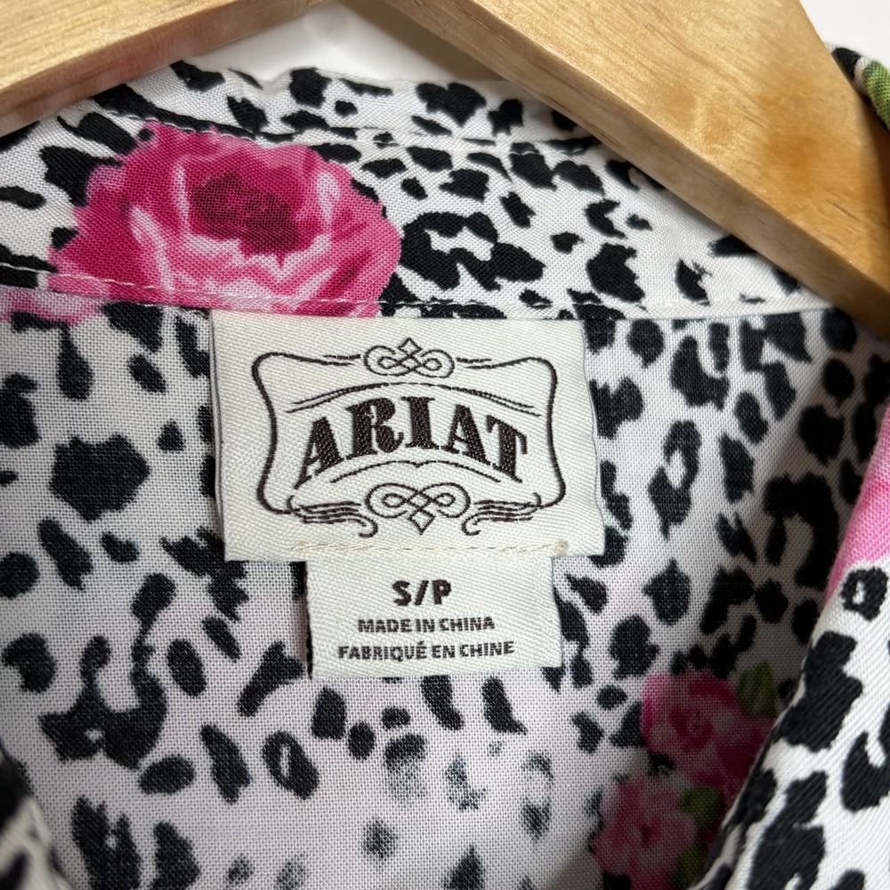 Ariat Rose Floral Leopard Snap Western Shirt Womens Small Cowgirl Rodeo Country - Picture 5 of 8